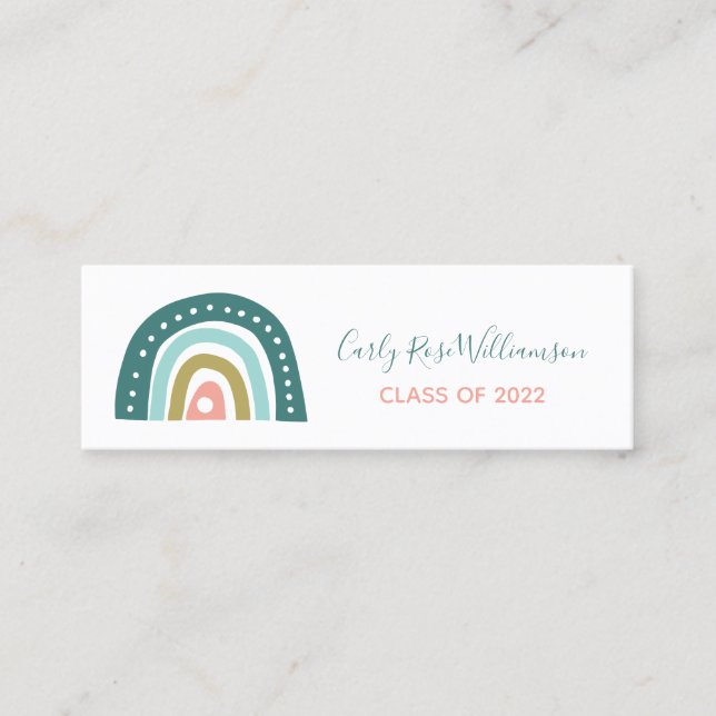 Cute Girly Rainbow Graduation Name Calling Card (Front)