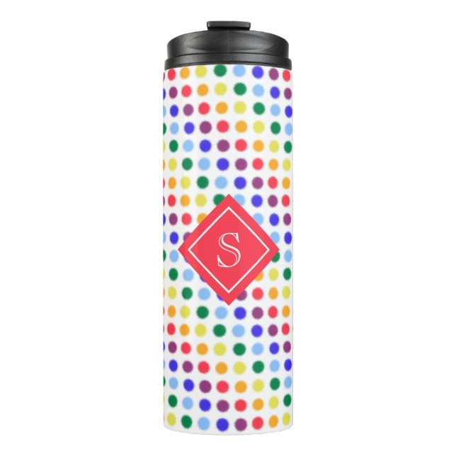 Cute Girly Rainbow Polka Dots Personalised Thermal Tumbler (Front)