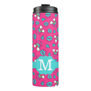 Cute Girly Rainbows Hearts & Gems Pattern Monogram Thermal Tumbler