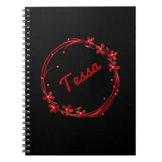 Cute girly red floral monogram personalised name notebook