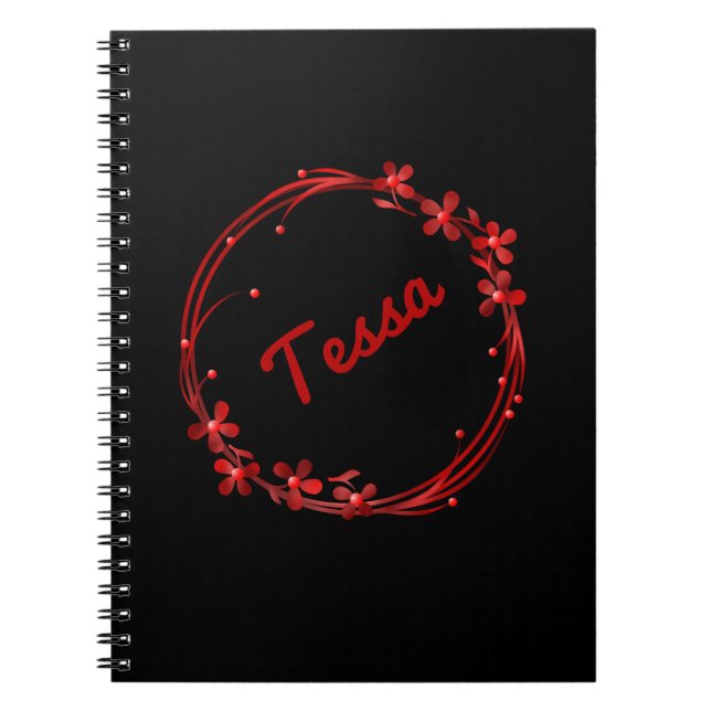 Cute girly red floral monogram personalised name notebook (Front)