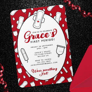 Cute Girly Red Menstrual Pad First Period Party Invitation