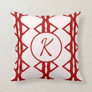 Cute Girly Red Monogrammed Initial Cushion