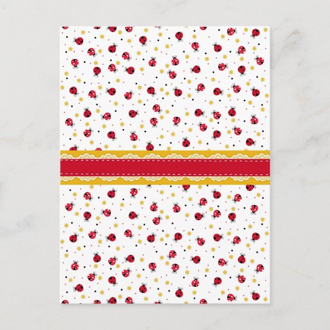Cute girly red white black ladybugs dots postcard (Front)