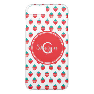 Cute girly red white strawberry patterns monogram iPhone 8 plus/7 plus case