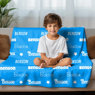 Cute girly repeating name personalized ocean blue fleece blanket