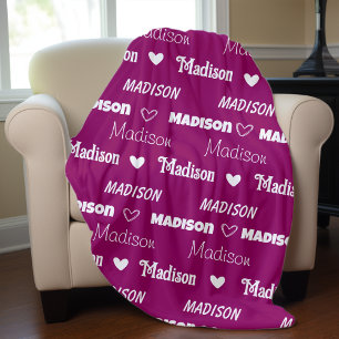 Cute girly repeating name personalized plum fleece blanket