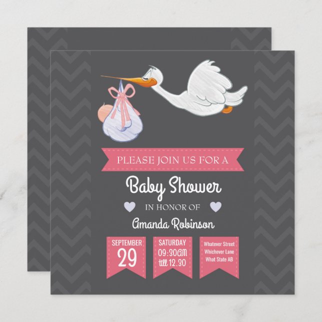 Cute Girly Retro Baby Girl Shower personalised Invitation (Front/Back)