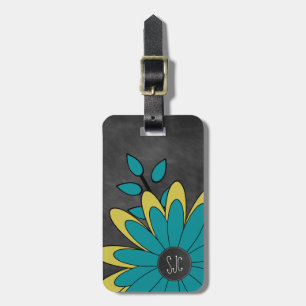 Cute Girly Retro Flower with Initials Luggage Tag