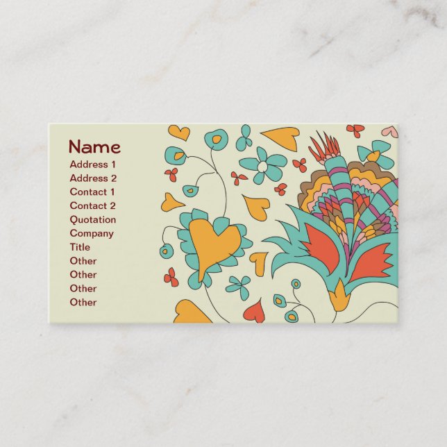 Cute Girly Retro Hearts Flowers Floral Business Card (Front)