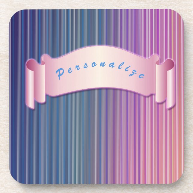 Cute Girly Ribbon Pink Blue Purple Personalised Coaster (Front)