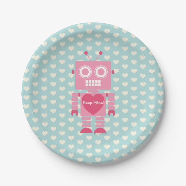 Cute Girly Robot Paper Plate (Front)