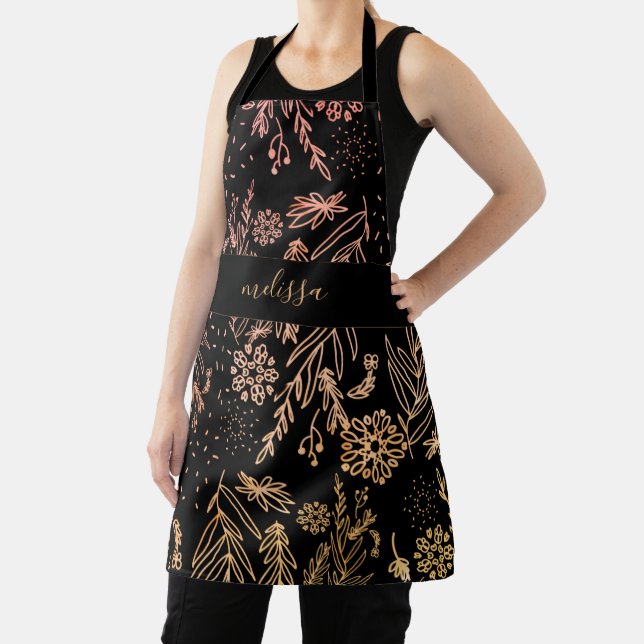 Cute Girly Rose Gold Floral signature Apron (Insitu)