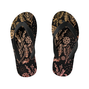 Cute Girly Rose Gold Floral signature Kid's Flip Flops