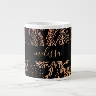 Cute Girly Rose Gold Floral signature Large Coffee Mug