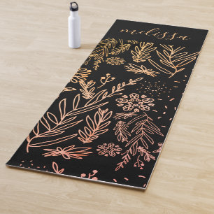 Cute Girly Rose Gold Floral signature Monogram Yoga Mat