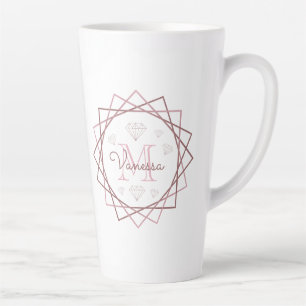 Cute Girly Rose Gold Monogram Geometric Latte Mug