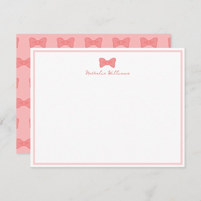 Cute Girly Rose Pink Ribbon Border Card (Front/Back)
