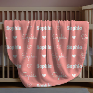 Cute girly rust pink repeating name monogram fleece blanket