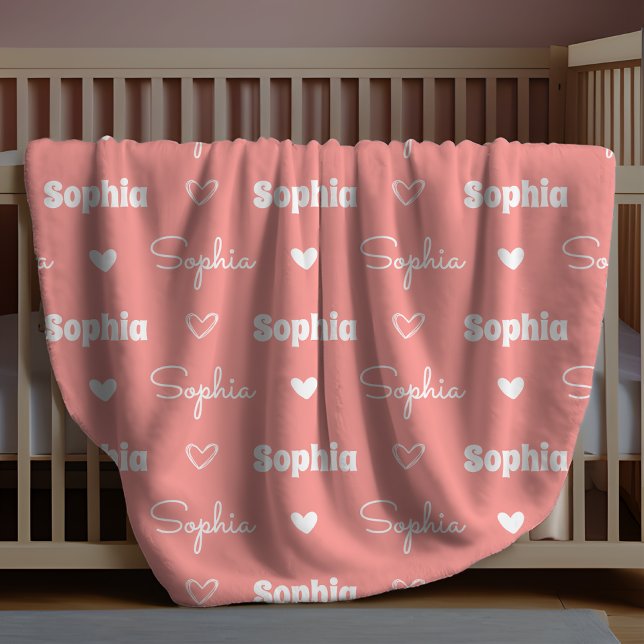 Cute girly rust pink repeating name monogram fleece blanket (Creator Uploaded)