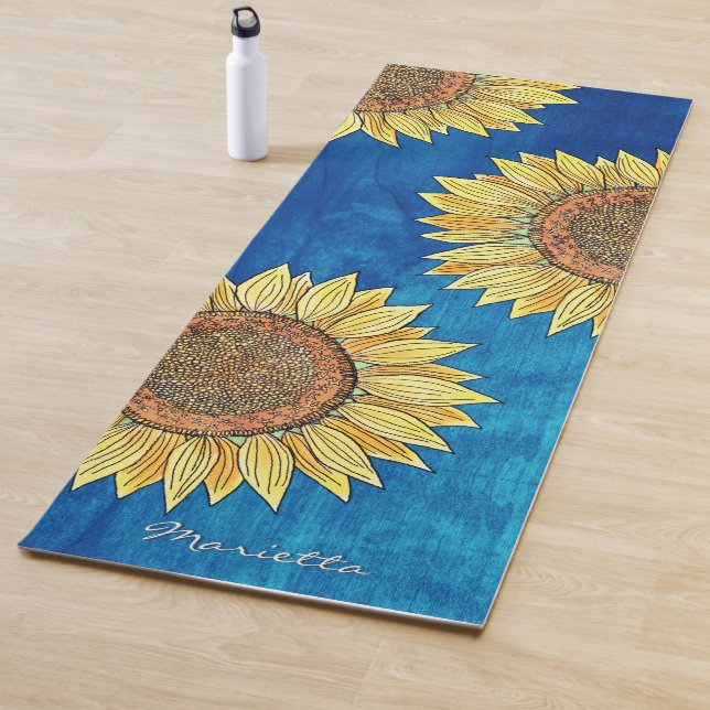  Cute Girly Rustic Boho Sunflower Art Personalised Yoga Mat (In Situ)