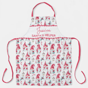 Cute Girly Santas Helper Name Christmas Gnome Apron