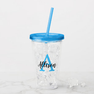 Cute Girly Script Blue Personalised Monogram Acrylic Tumbler