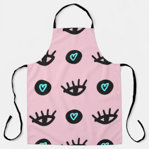 Cute girly seamless pattern with doodle eyes and h apron