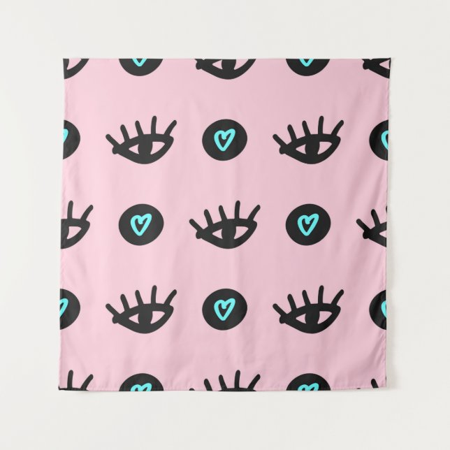 Cute girly seamless pattern with doodle eyes and h tapestry (Front)