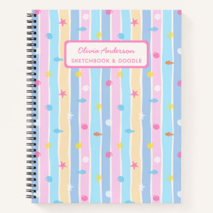 Cute Girly Seashells and Fish with Stripes Custom Notebook