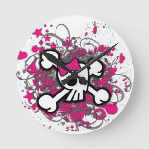 Cute Girly Skull Round Clock