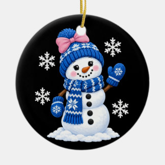Cute Girly Snowman Christmas Women Girls Bow Ceramic Tree Decoration