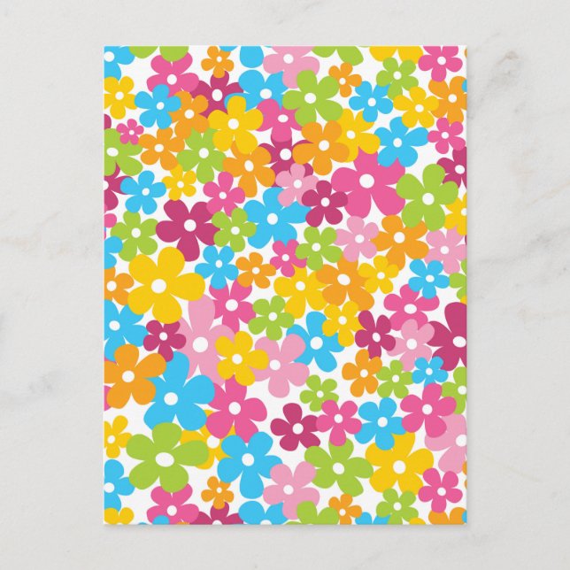 Cute girly spring flowers pattern postcard (Front)