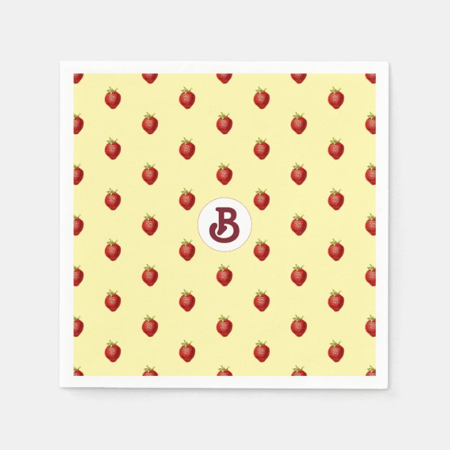 Cute Girly Strawberry Cream Name Monogram Napkin (Front)