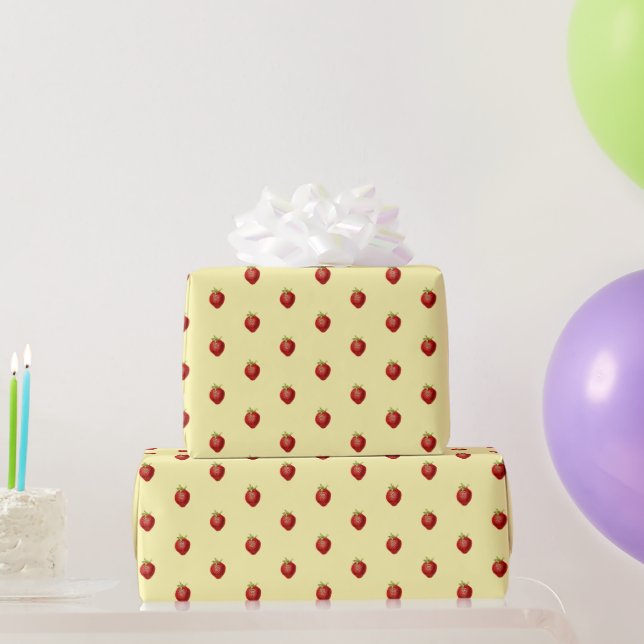Cute Girly Strawberry Pattern on Cream Wrapping Paper (Party Gifts)