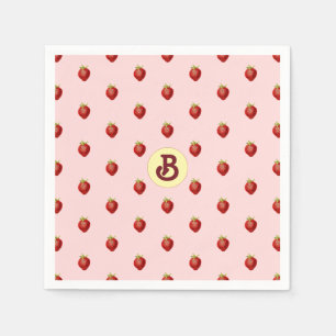 Cute Girly Strawberry Pink Name Monogram Napkin