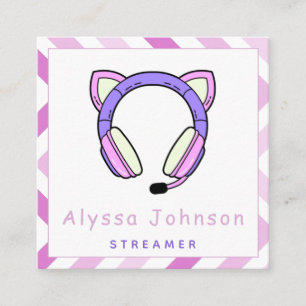 Cute & Girly Streamer Gamer Headset Trendy Cool Square Business Card