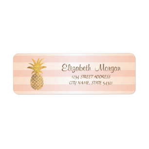 Cute  Girly Striped ,Gold Pineapple  Address Label
