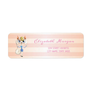 Cute  Girly Striped ,Kitty  Address Label
