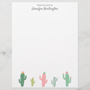 Cute Girly Succulent Cactus Personalised Custom Letterhead