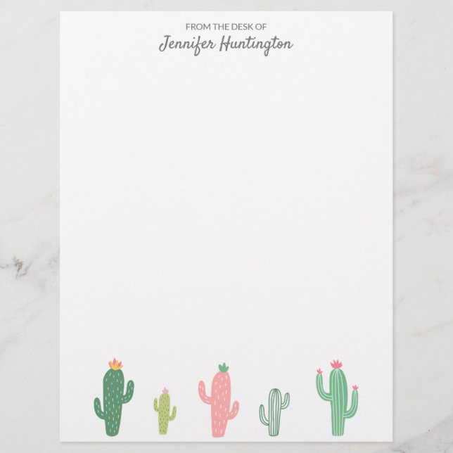 Cute Girly Succulent Cactus Personalised Custom Letterhead (Front)
