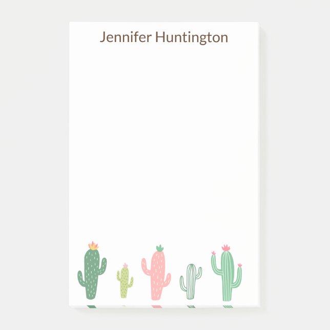 Cute Girly Succulent Cactus Personalised Post-it Notes (Front)