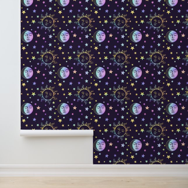 Cute Girly Sun Moon And Stars Pretty Magic Purple Wallpaper (Application)