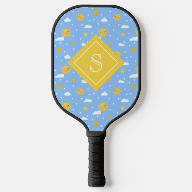 Cute Girly Sunshine And Clouds Personalised Pickleball Paddle (Front)