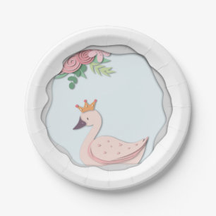 Cute Girly Swan Party Paper Plate