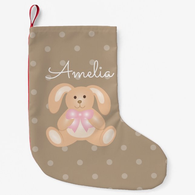 Cute Girly Sweet Adorable Baby Bunny Rabbit Girls Small Christmas Stocking (Front)