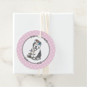 Cute Girly Tea Party Old English Sheepdog (Grey 1) Favour Tags
