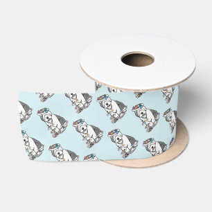 Cute Girly Tea Party Old English Sheepdog (Grey 1) Satin Ribbon