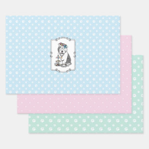 Cute Girly Tea Party Old English Sheepdog (Grey 1) Wrapping Paper Sheet