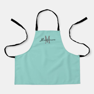 Cute Girly Teal Script Monogram Personalised Kids Apron